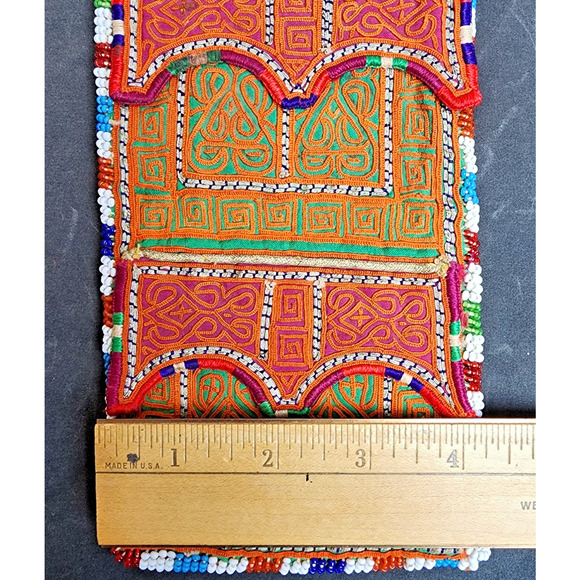 Kuchi Embroidered Pouch Wallet Central Asian Handmade Beaded Semi-Circle Motif - Picture 4 of 9